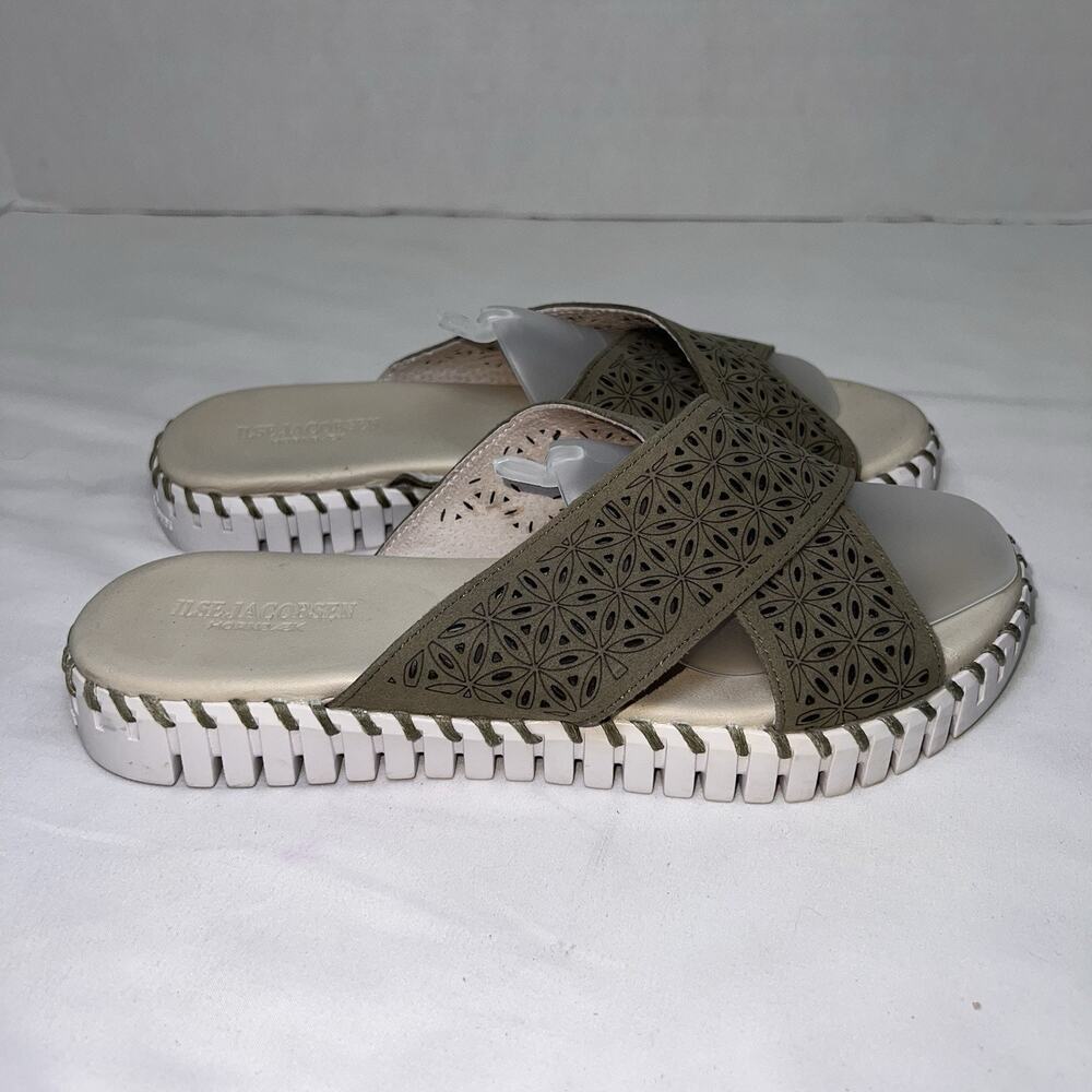 Ilse Jacobsen Tulip Sandals Women EU Size 41 Olive Green Platform Slip On Casual